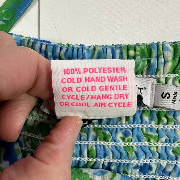 Gretchen Scott Dress Womens Small Green Fiesta Chiffon Maxi Sleeveless Smocked - Picture 5 of 12